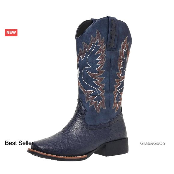 Western Cowgirl Boots Snip Toe Chunky Heel Mid Calf Faux Suede Embroidered